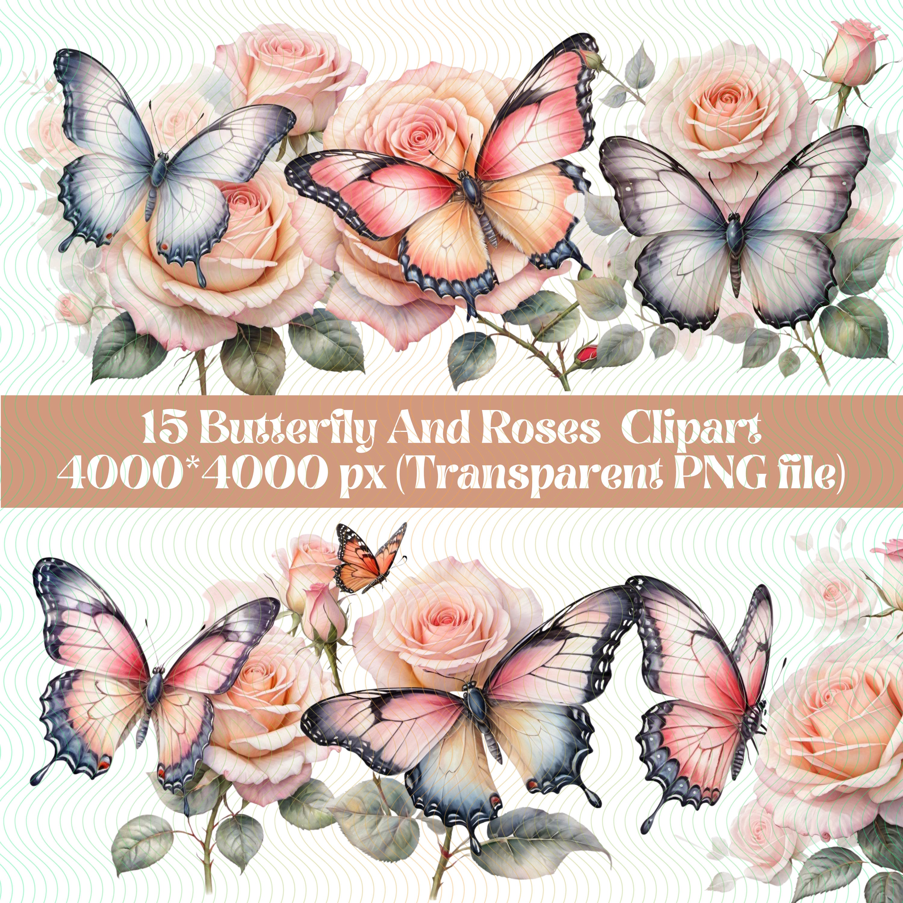 15 Butterfly and Roses Clipart High-quality Pngs Digital Download ...