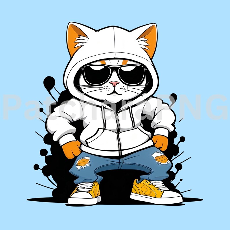 Cool Cat PNG | Cat Clipart in White Hoodie and Shades | Urban Street ...
