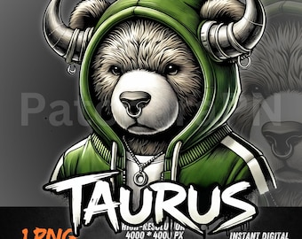 zodiac clipart png , Taurus Zodiac PNG | Graffiti Bull Astrology Bear Clipart | Sublimation, DTF Transfer, T-Shirt & Gift Digital Download