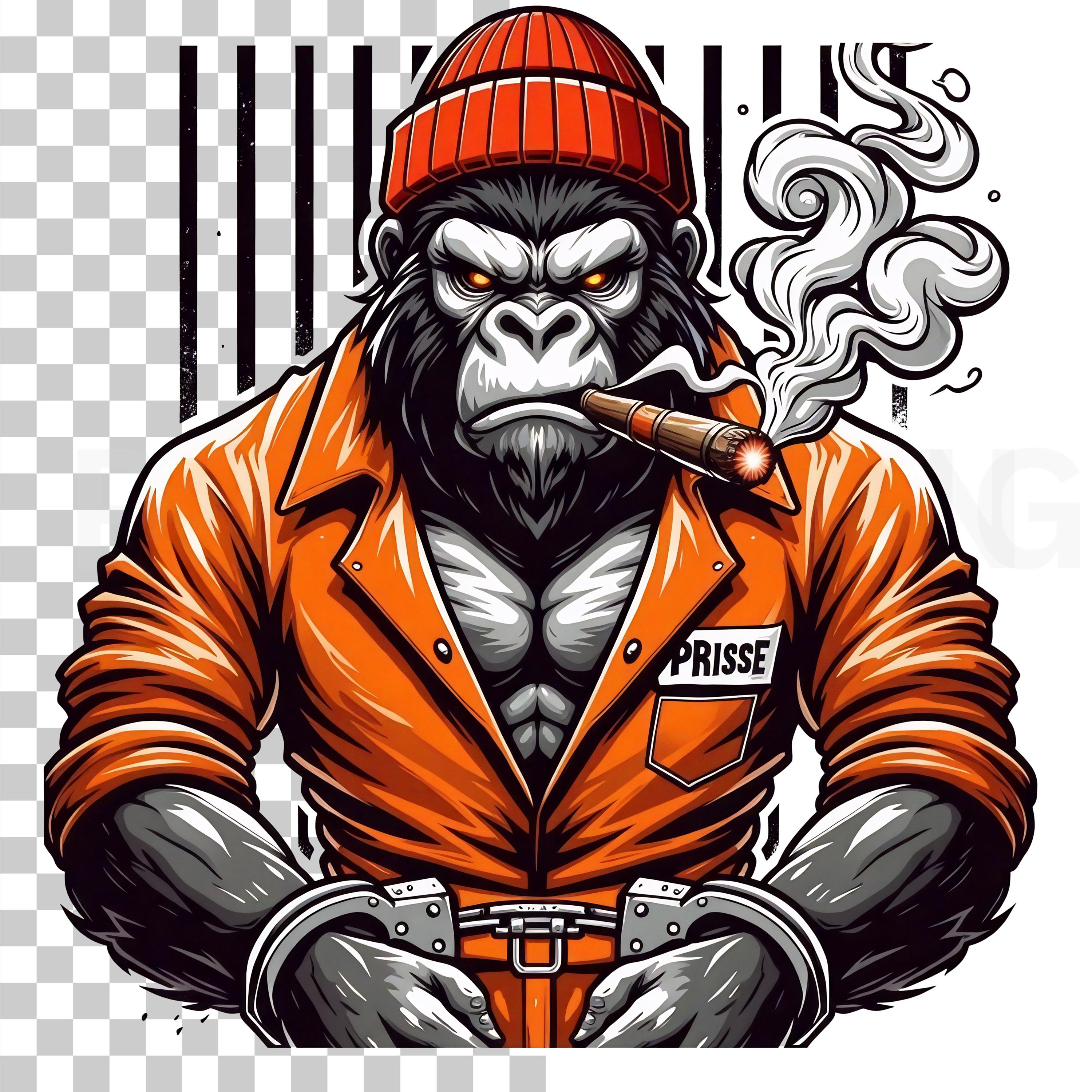 「たかゴリラ　様」専用 ゴリラの囚人PNG | 昇華転写用タフなゴリラのクリップアート | 喫煙猿