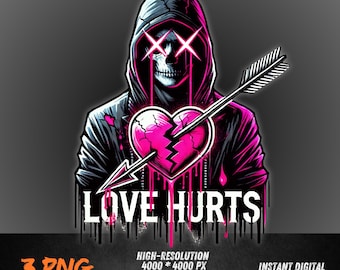 Love Hurts PNG | Broken Heart Grim Reaper Clipart | Sad Dark Romance Design | Gothic Love Sublimation | Digital Download PNG