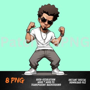 Dynamic Hip-Hop Graffiti Character PNG | Cool Streetwear Cartoon | DTF, Sublimation, Sticker Clipart