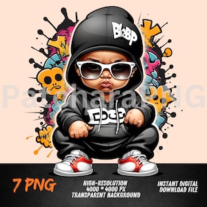 Hip-Hop Baby PNG in Cool Hoodie | Graffiti Streetwear Cartoon | DTF, Sublimation, Sticker Clipart