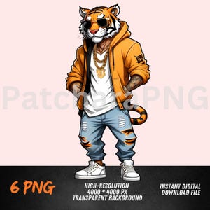 Urban Tiger PNG | Cool Tiger Clipart in Streetwear | Hip Hop Animal Sublimation Design | Digital Art for T-Shirts