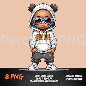Hip-Hop Baby PNG in White Hoodie | Cool Streetwear Cartoon | DTF, Sublimation, Sticker Clipart