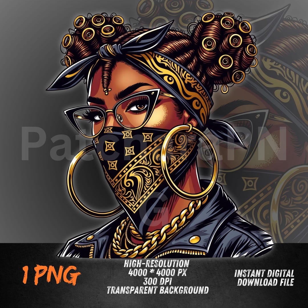Gangsta Girl PNG | Black Woman Hip-hop Clipart With Gold Bandana