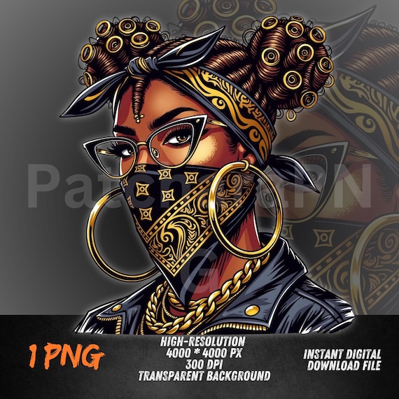 Gangsta Girl PNG | Black Woman Hip-hop Clipart With Gold Bandana