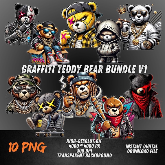Gangsta Sh＊t Presents Straight Up Barrio Gangster Png Teddy Bear Bundle V1 | Hip Hop Graffiti Clipart