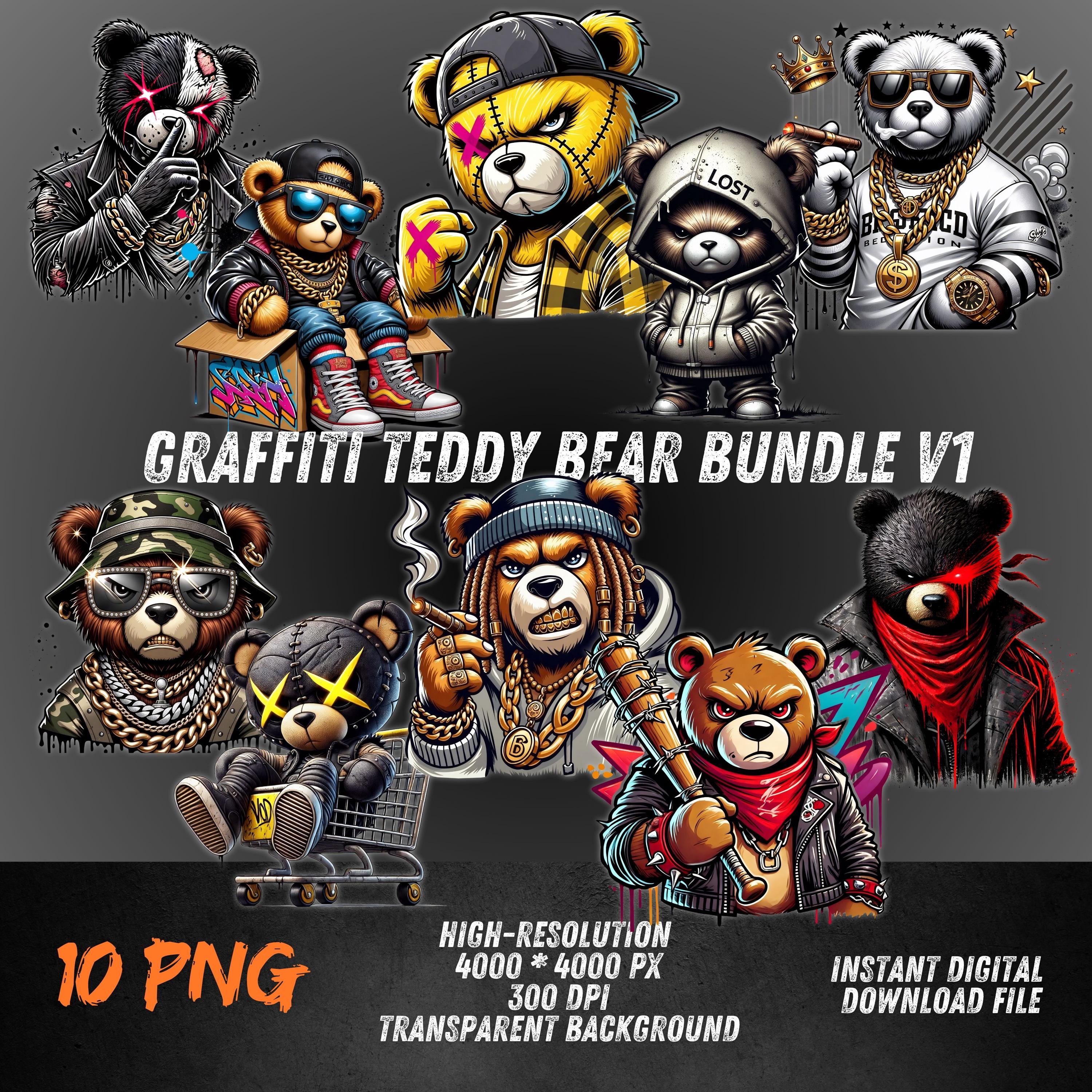 Gangster Png Teddy Bear Bundle V1 | Hip Hop Graffiti Clipart