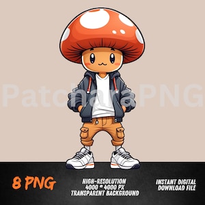 Hip-Hop Mushroom PNG | Cute Cartoon Character Graphic | Urban Streetwear Design | Digital Download for T-Shirts & Decor