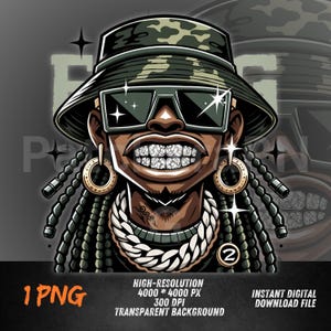 Rapper Bling PNG | Hip Hop Graffiti Style Clipart for DTF, Sublimation, T-Shirt, Sticker | Urban Fashion Art