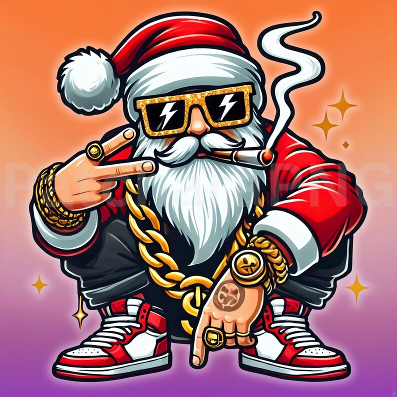 Santa Rapper Art Swag Santa Clipart | Hip-hop Christmas Santa PNG | Cool Holiday Digital ...