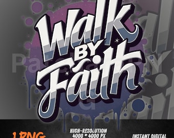 Imagen PNG de un cristiano caminando por fe, diseño de sublimación de versículo bíblico, gráfico de escritura sobre la fe, imágenes prediseñadas para camisetas religiosas, camiseta inspiradora de Jesús.