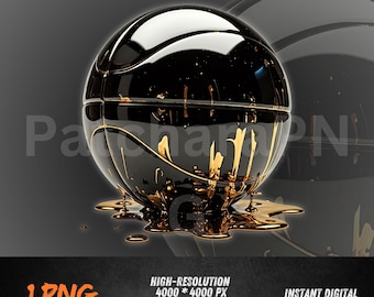Luxury Basketball PNG, Dripping Gold Black Ball for Streetwear, DTF Sublimation Shirt Design