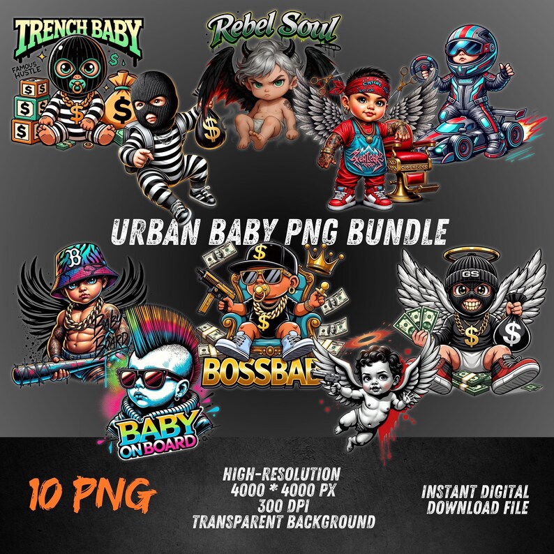 Urban Baby Rapper Urban Baby PNG Bundle 10 | Gangster Baby Clipart for DTF, Sublimation ...