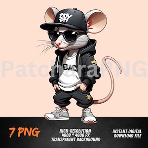 Cool Mouse PNG | Hip Hop Mouse Clipart in Hoodie and Cap | Urban Street Animal Sublimation Design | Stylish Digital Art