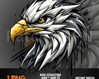 Graffiti Eagle PNG | Bald Eagle Head Sublimation Design | Eagle Mascot Clipart for DTF, Shirts, Hoodies, Patriotic & Game Day
