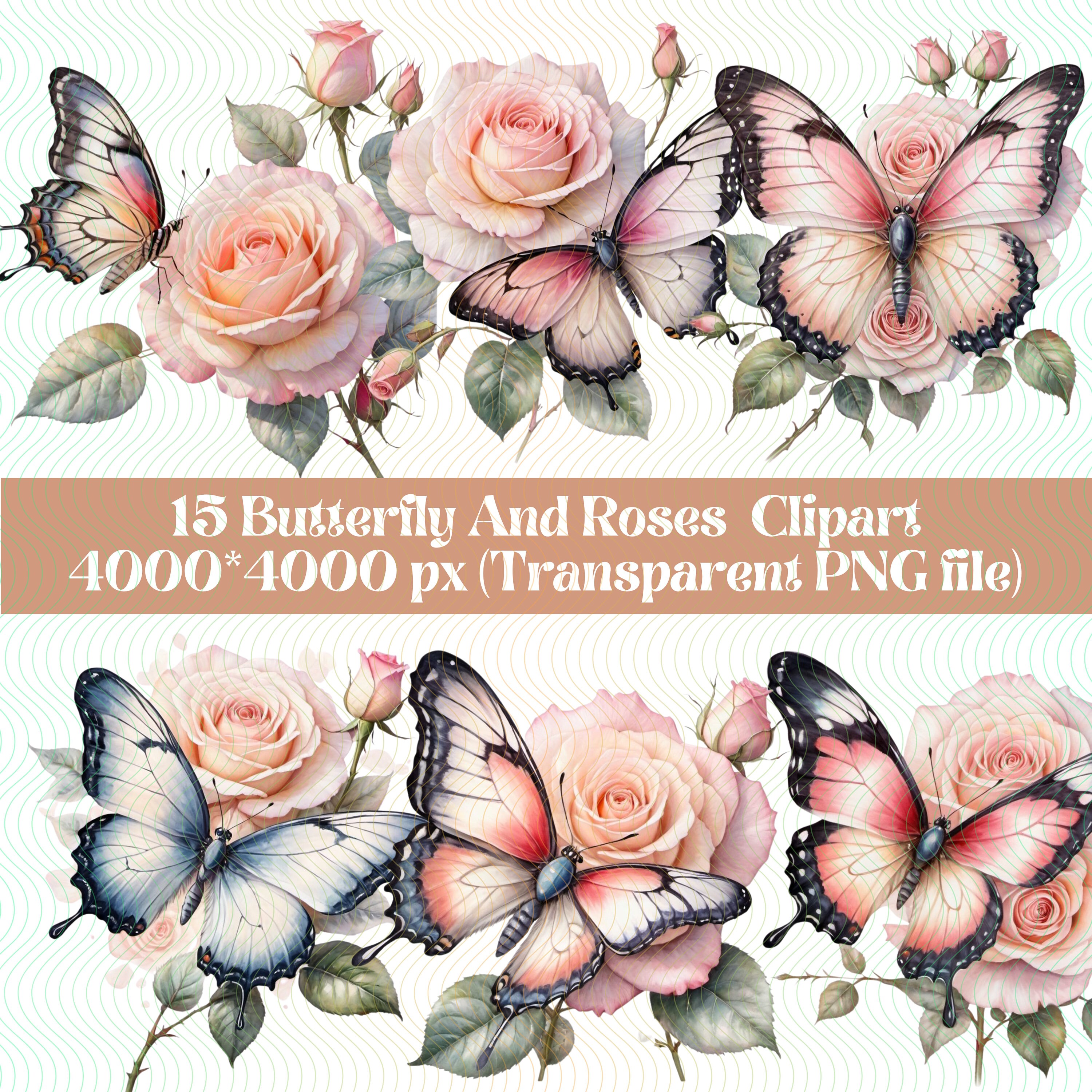 15 Butterfly and Roses Clipart High-quality Pngs Digital Download ...