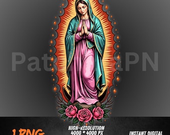 Virgin Mary PNG | Religious Clipart of Our Lady of Guadalupe | Catholic Art for Sublimation | Spiritual Printable Design | High-Res File