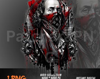 Benjamin Franklin PNG, Gangster Portrait Digital Download for T Shirt Design, Graffiti Streetwear DTF Sublimation PNG