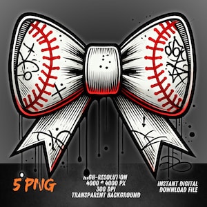 Baseball Bow PNG | Sports Hair Bow Clipart for Girls | Softball Style Sublimation Design | Athletic Accessory Art | Instant Download