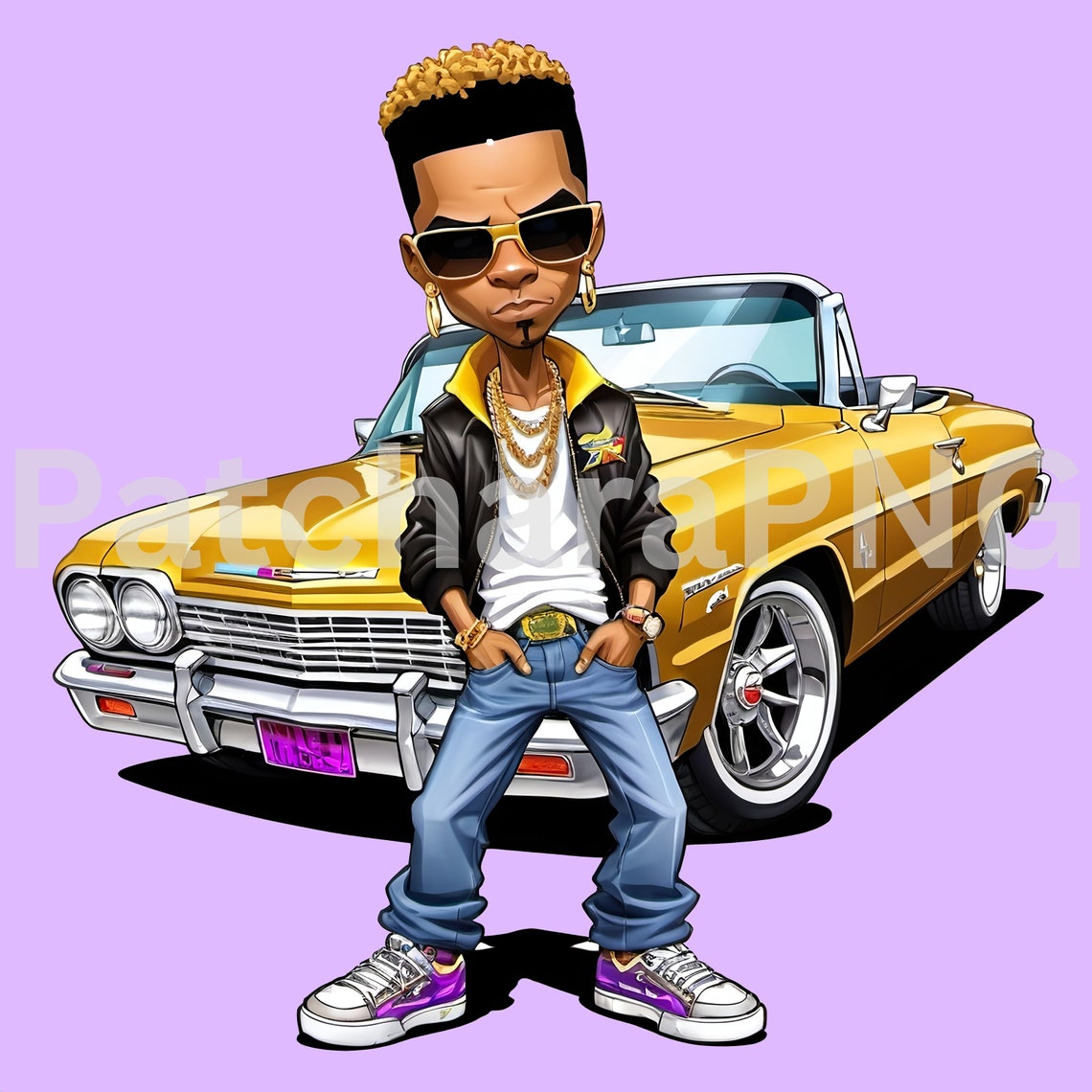 Cartoon Rapping Car Hip-hop Cartoon Chevy Impala PNG Vintage Car Clipart Digital Download ...