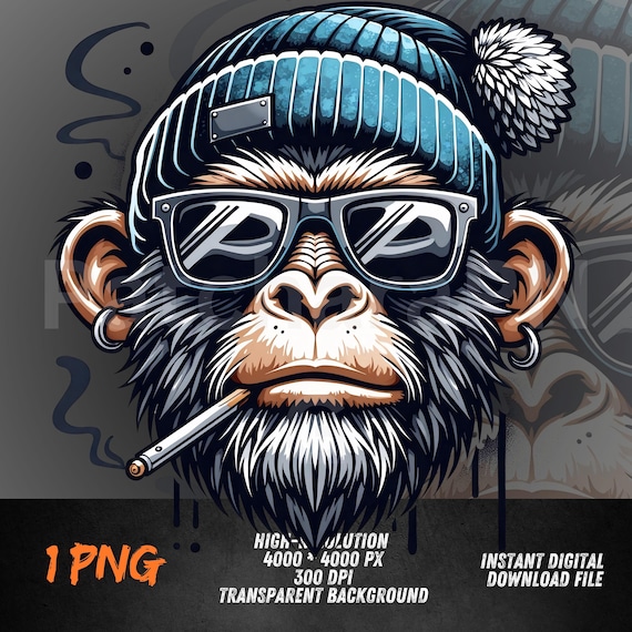 Gangster Monkey PNG – Smoking Graffiti Chimp With Beanie & Shades