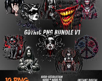 Gothic PNG Bundle v1 – Dark Tattoo Style Clipart for DTF Transfer, Sublimation, Emo Grunge Streetwear Design