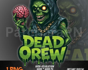 Dead Crew Zombie PNG | Halloween Sublimation Design | Horror Skull Brain Clipart | Gothic Streetwear Digital Download