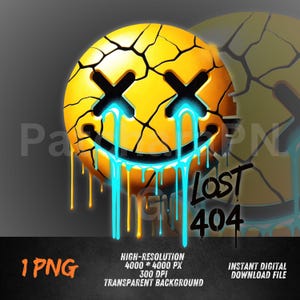 Broken Smiley Face PNG | Graffiti Drip Street Art | DTF Transfer Sublimation for Urban Streetwear Shirts