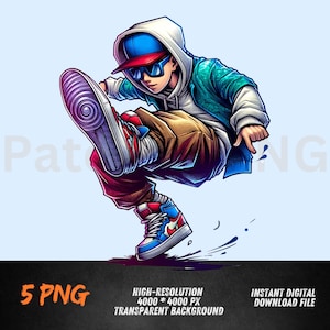 Graffiti Character Cartoon PNG | Hip-hop Teen Breakdancing Art | Street Style Digital Download ,hip hop cartoon,Hip-Hop Street Dance