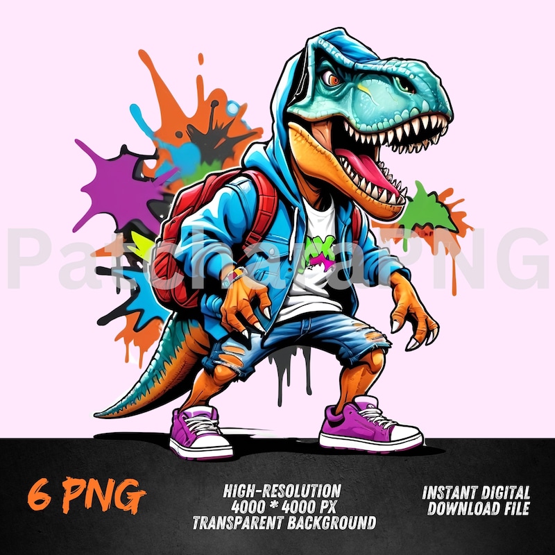 Dinosaur T-rex Graffiti Print Men's Zip Up Hoodie