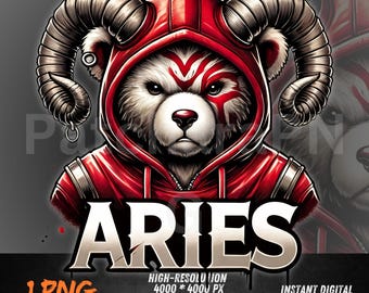 zodiac clipart png,Aries Zodiac PNG | Graffiti Ram Bear Astrology Clipart | Sublimation, DTF Transfer, T-Shirt & Astrology Gift Download