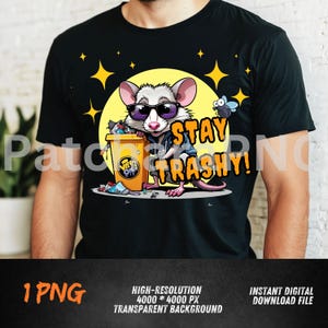 Trashy Opossum PNG | Funny Possum Clipart with Garbage Can | Stay Trashy Sublimation Design | Humor Animal Art | High-Res File
