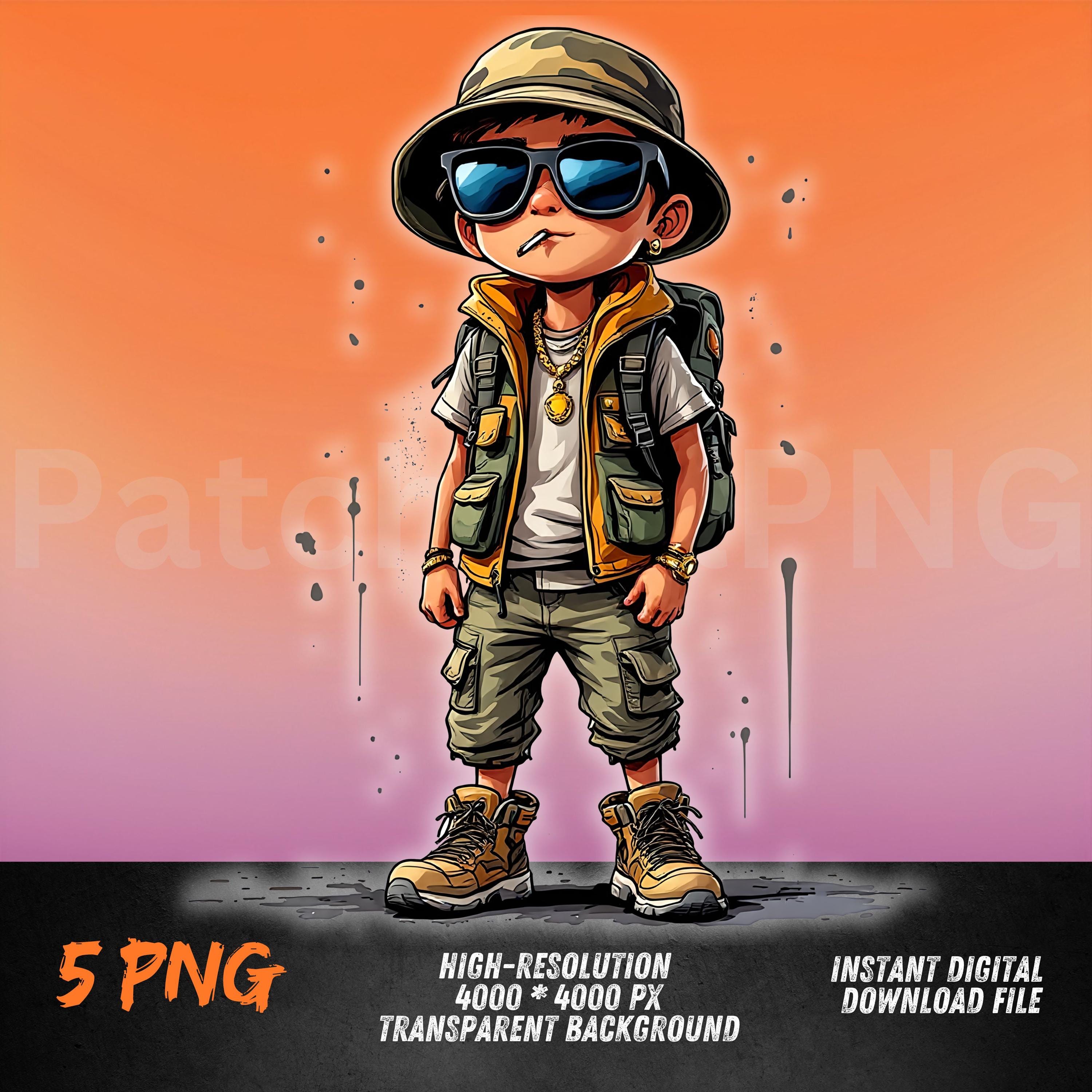 アート・デザイン・音楽 GLLET 2002 WALKING HAT BOY Explorer Boy PNG Graffiti Style | Cool Adventure Kid Art | DTF