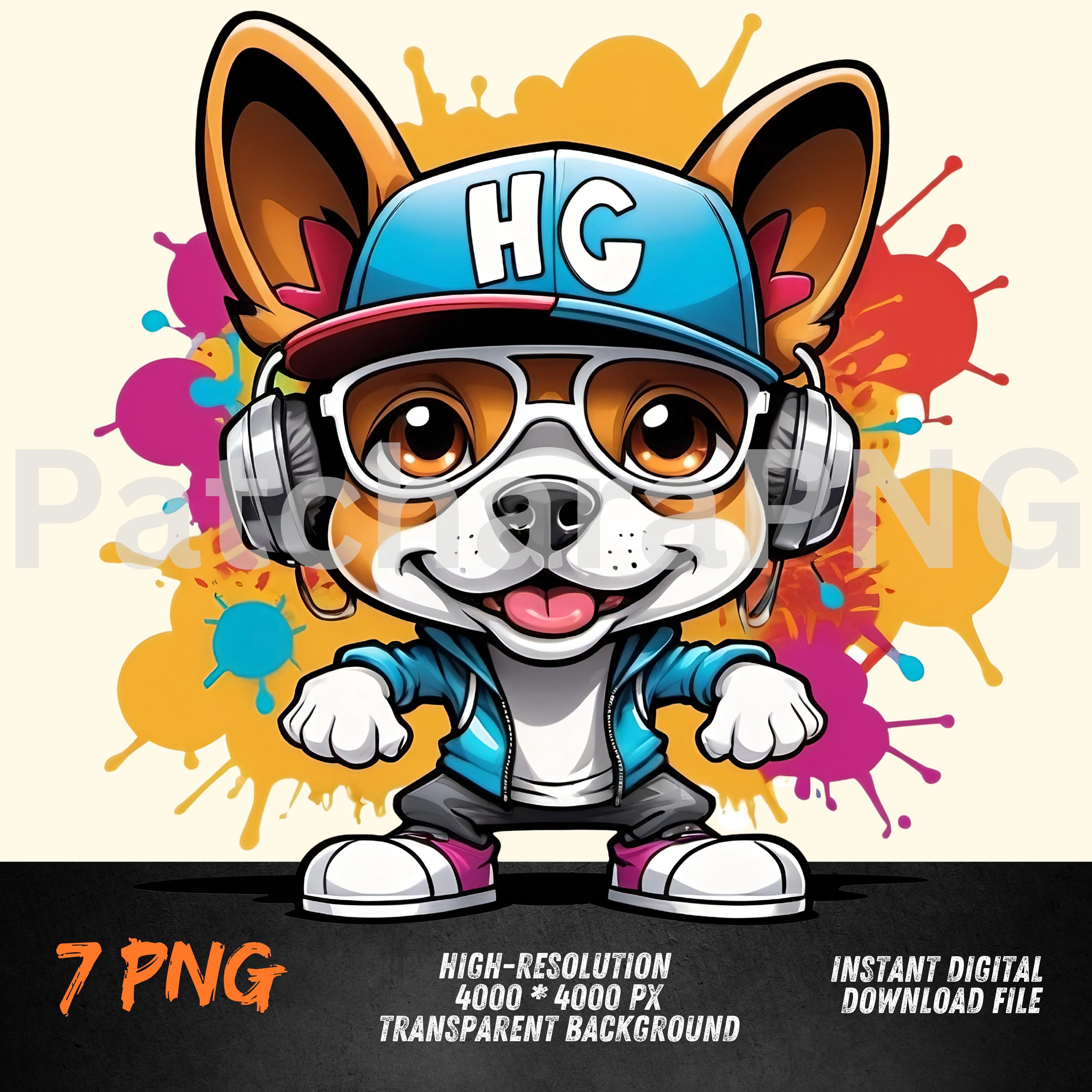 Cool French Bulldog PNG | Bulldog Clipart in Cap and Headphones | Urban Pet Sublimation Design