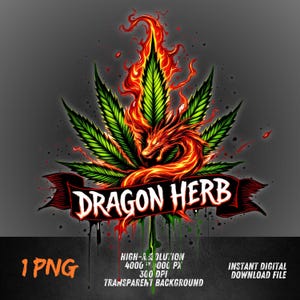 Hoja de hierba de dragón PNG / Diseño de sublimación de fantasía de cannabis 420 / Arte de dragón de fuego y marihuana para camisetas, tazas y pósteres / Descarga para fumetas