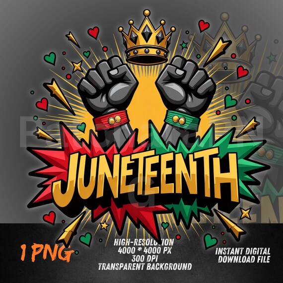 Juneteenth PNG | Freedom Crown Fist Clipart | Black Pride Celebration Design | Urban Graffiti Juneteenth Art PNG
