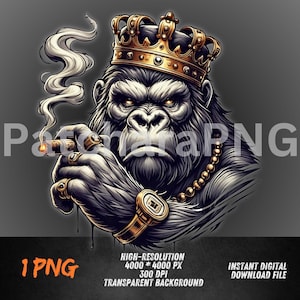 King Gorilla Hip-Hop PNG | Gangster Ape Graffiti Art | Sublimation PNG for Shirts, Hoodies, DTF Transfers | Urban Gift