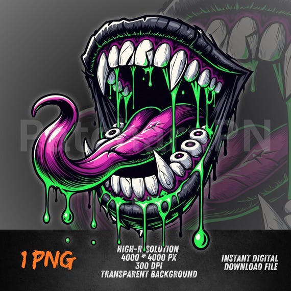 Monster Mouth Tongue PNG – Graffiti Drip Sublimation Graphic for