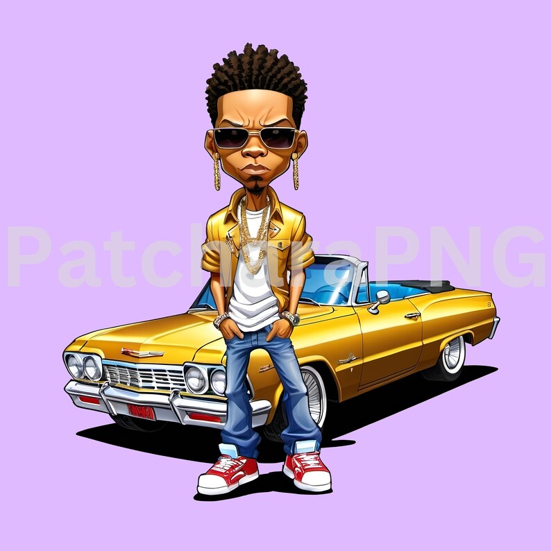 Cartoon Rapping Car Hip-hop Cartoon Chevy Impala PNG Vintage Car Clipart Digital Download ...