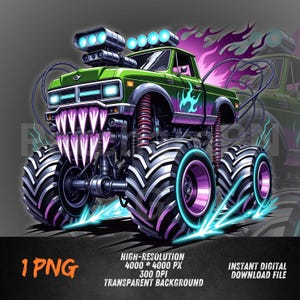 Monster truck png cartoon monster truck clipart | kids monster truck for boys birthday tshirt sublimation design