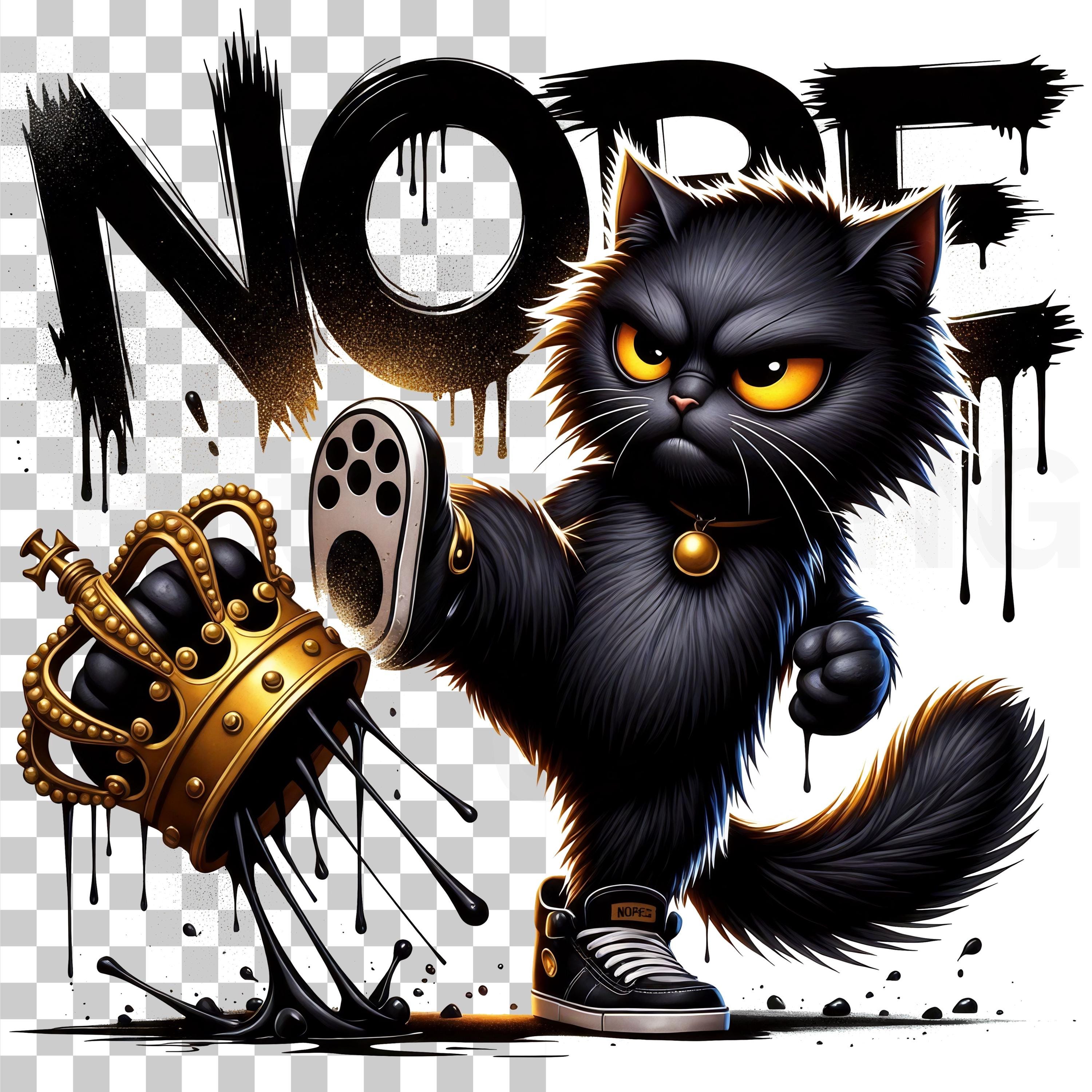 Street Cat PNG, Cool Black Cat Clipart, Urban Graffiti Cat PNG, Gold ...