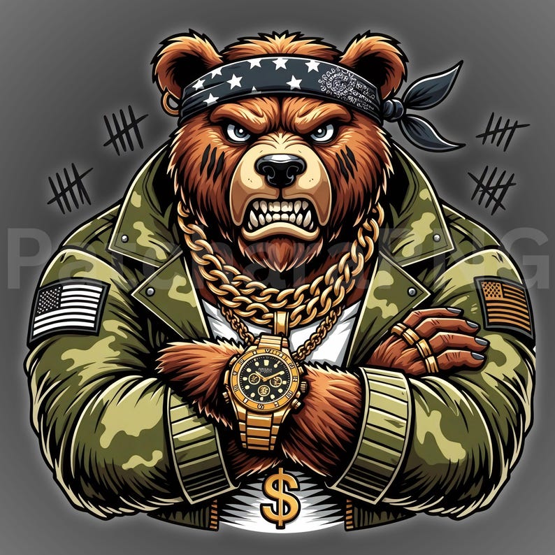 Block Bear Rapper Gangster Bear PNG | Hip Hop Animal Clipart for Sublimation | Urban ...