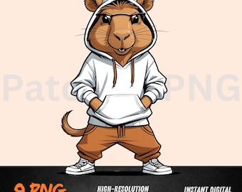 Capybara PNG | Cool Capybara Clipart in Hoodie | Urban Hip Hop Rodent Sublimation | Funny Gangsta Animal Design