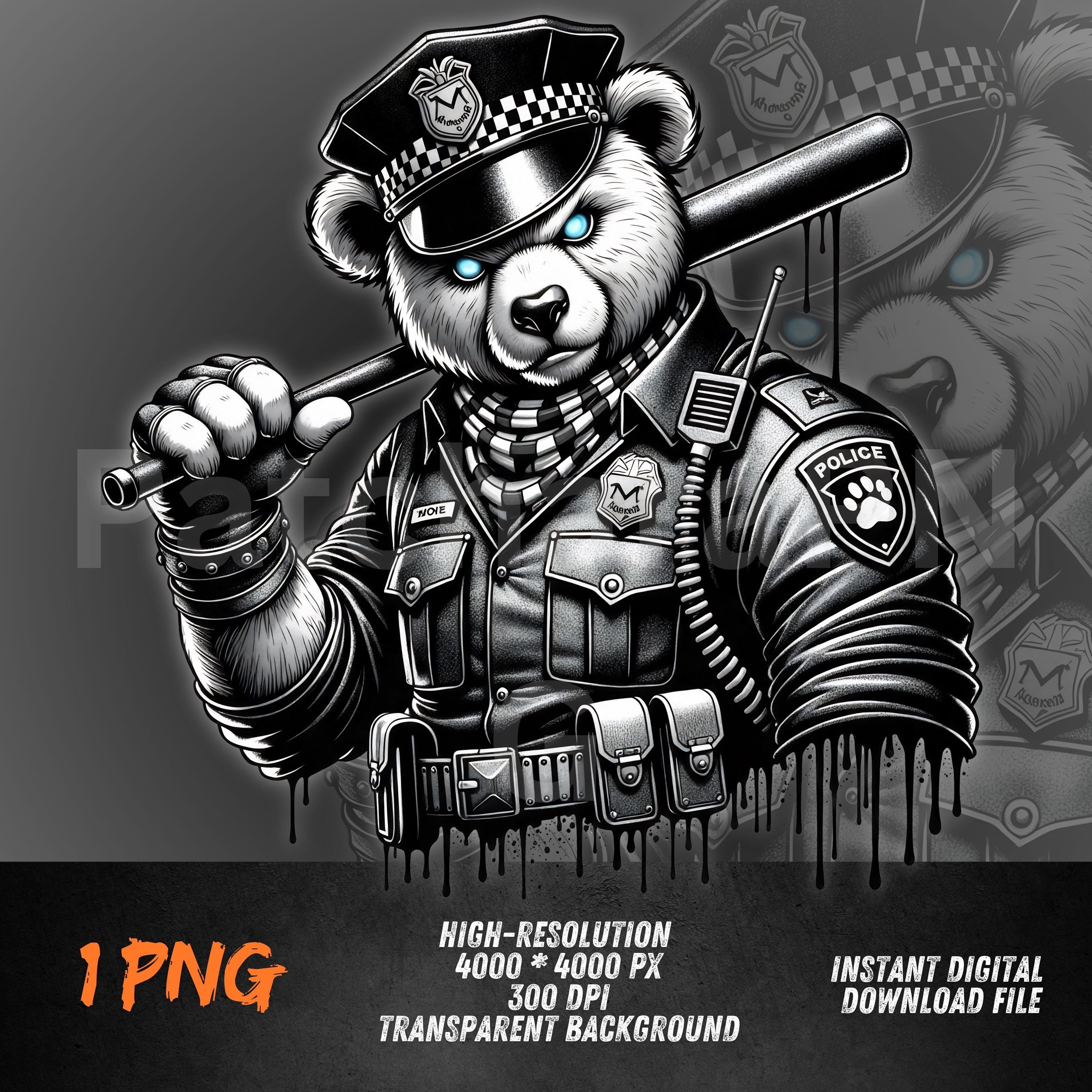 Police Bear Pattern Police Bear PNG | Law Enforcement Teddy Clipart With Baton | Digital ...