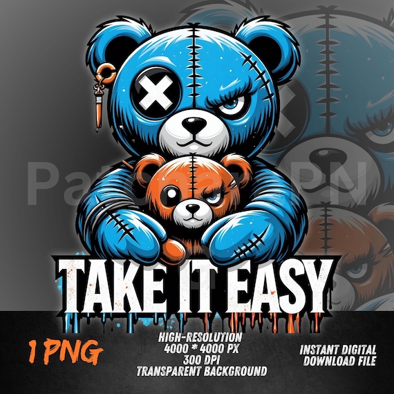 Gangster Teddy Bear Clipart – Stitched X Eye Bear PNG, Take It