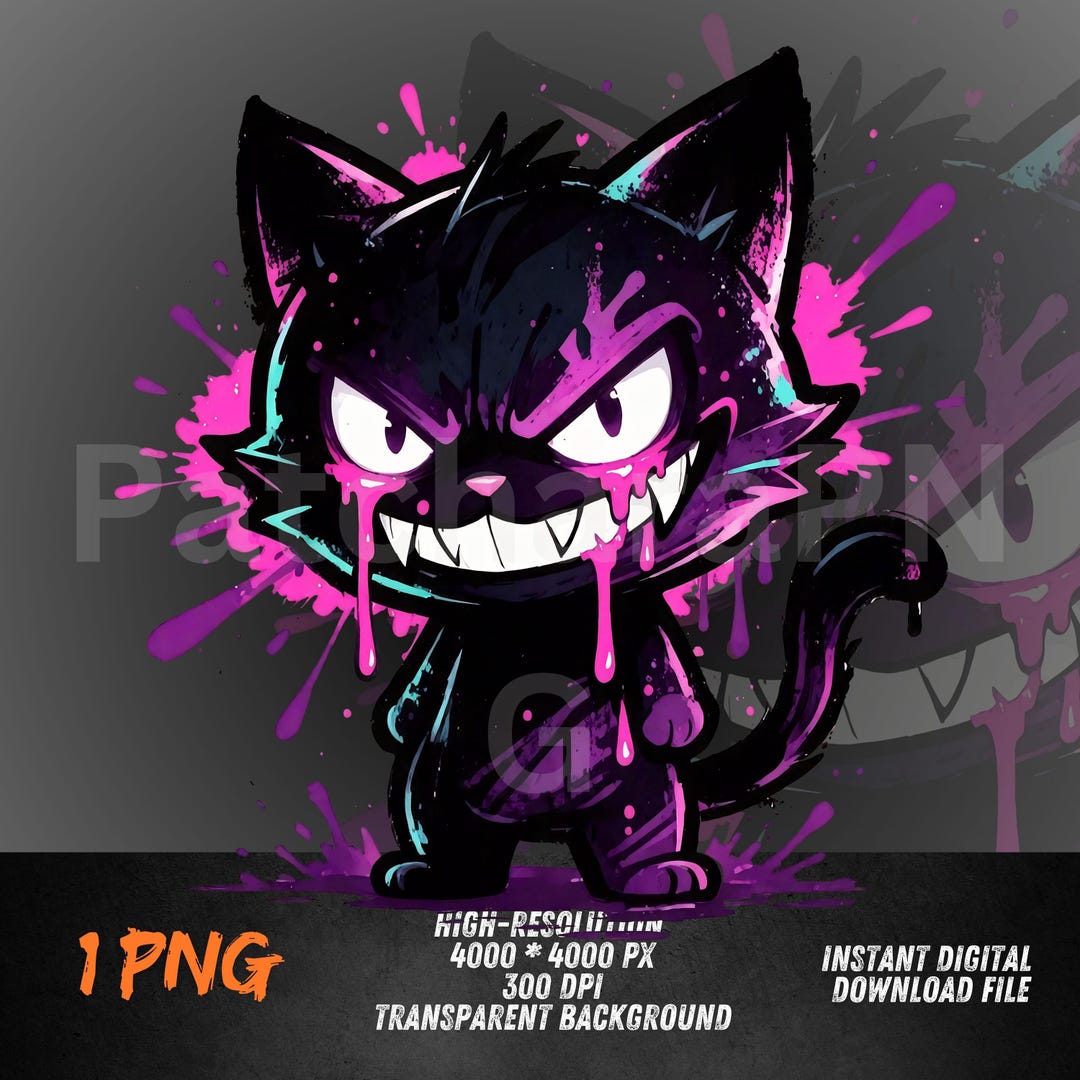 Evil Cat PNG Graffiti Neon Drip Mascot Spooky Shirt Design DTF ...