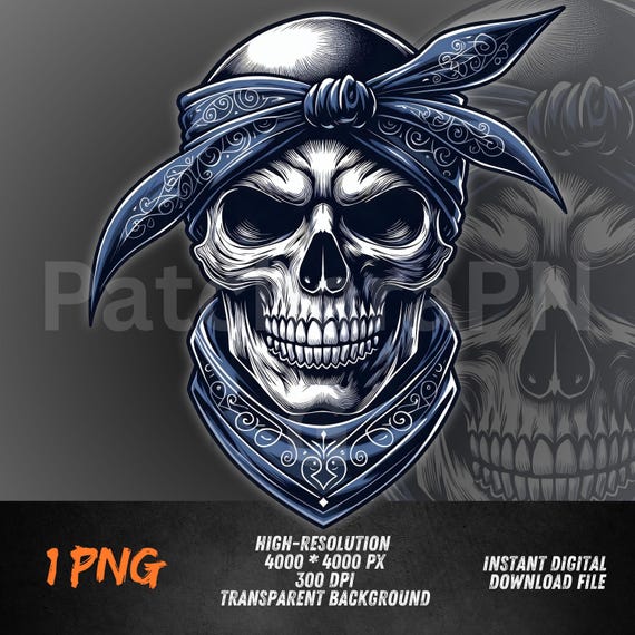 Blue Bandana Skull PNG | Gangsta Skull Clipart for Sublimation