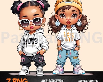 Hip Hop Baby Girl PNG, Streetwear Baby Girl Cartoon PNG for DTF & Sublimation, Cool Baby Girl Shirt Design, Baby Shower Gift